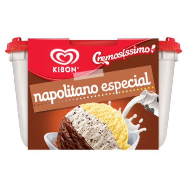 Sorvete Napolitano Especial Cremosíssimo Kibon Pote 2L