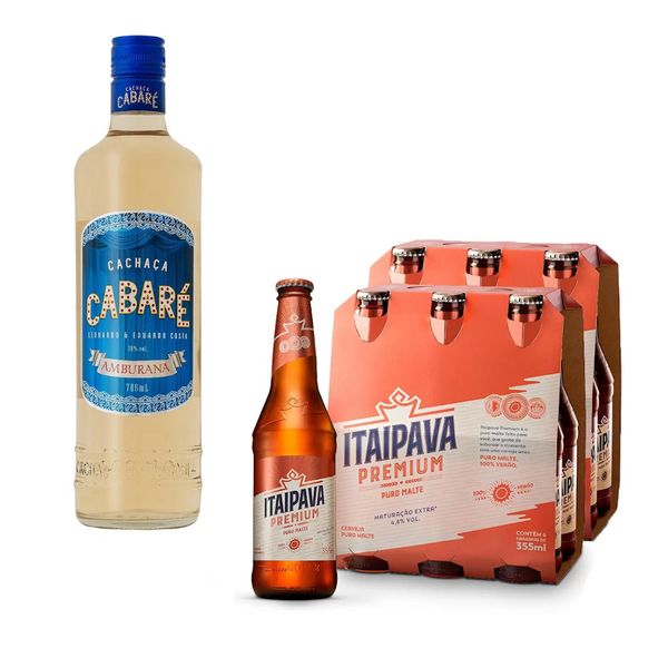 Combo - 2 Packs Cerveja Itaipava Garrafa 355ml + Cachaça Cabaré Amburana Garrafa 700ml