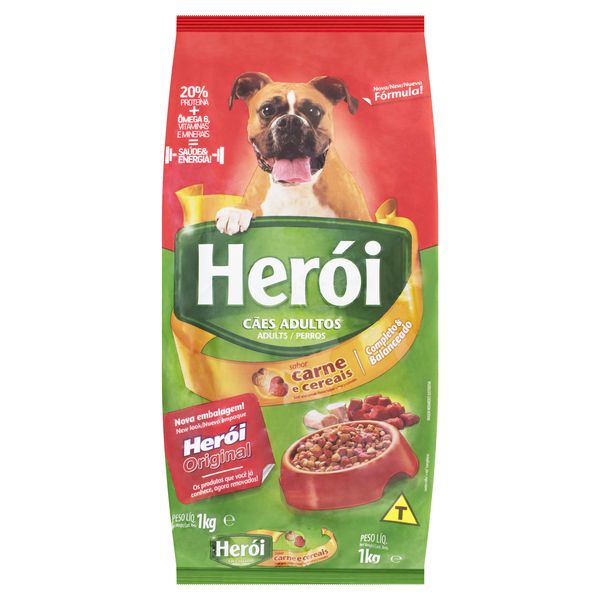 Alimento para Cães Adultos Carne e Cereais HERÓI Pacote 1kg