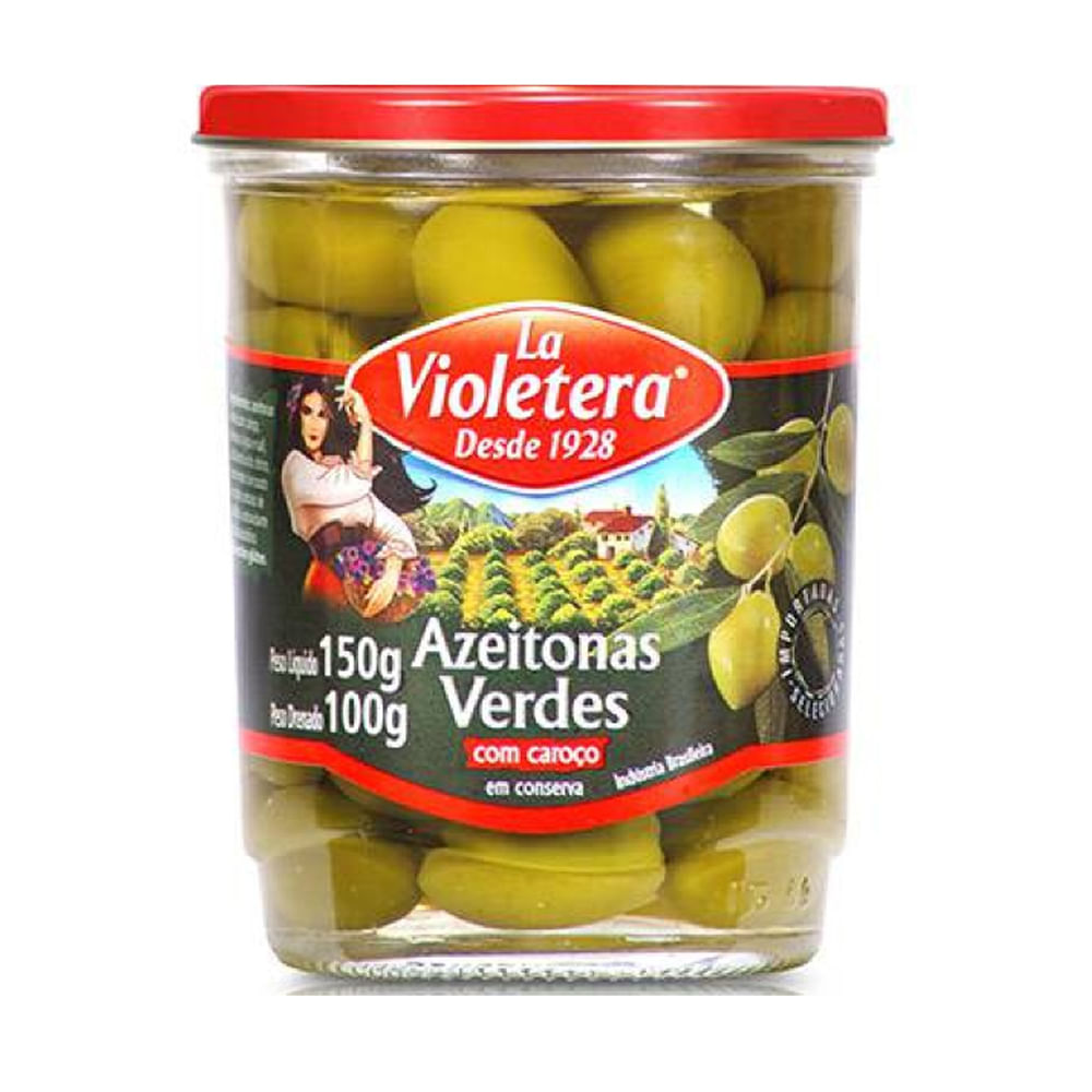 Azeitona LA VIOLETERA Verde com Caroço Pote 100g