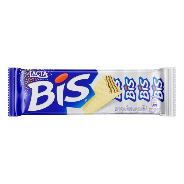 Wafer Recheado LACTA Cobertura Chocolate Branco Bis Pacote 126g Wafer Recheado LACTA Cobertura Chocolate Branco Bis Pacote 126g