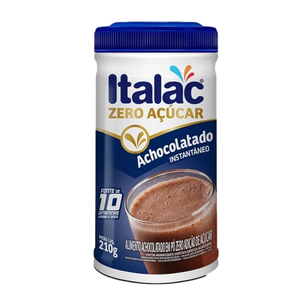 Achocolatado em Pó Instantaneo ITALAC Zero Acúcar Pote 210g