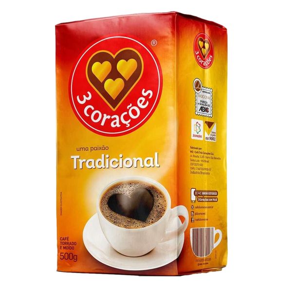 Café Torrado e Moído 3 CORAÇÕES Tradicional a Vácou 500g