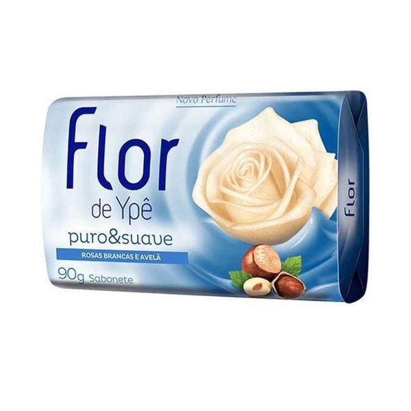 Sabonete Flor de YPÊ Rosas Brancas e Avelã Puro & Suave Azul Barra 90g