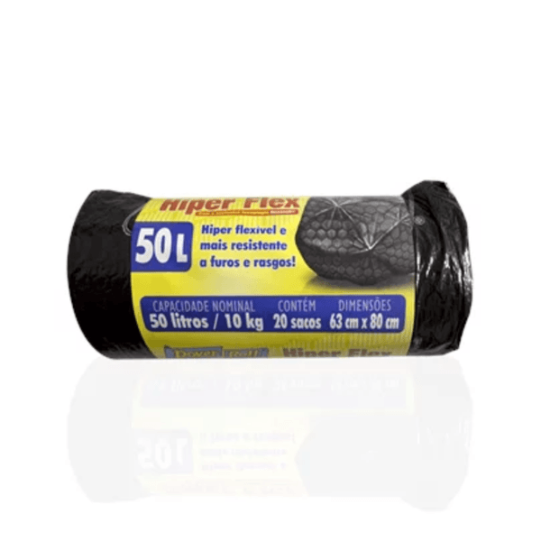 Saco de Lixo DOVER ROLL Hiper Flex Preto 50L C/20 Sacos