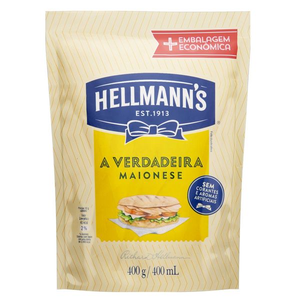Maionese HELLMANN'S Sachê 400g Embalagem Econômica Maionese HELLMANN'S Sachê 400g Embalagem Econômica