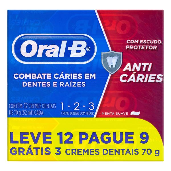 Pack Creme Dental ORAL-B Menta Suave 1-2-3 Caixa 70g Cada Leve 12 Pague 9un