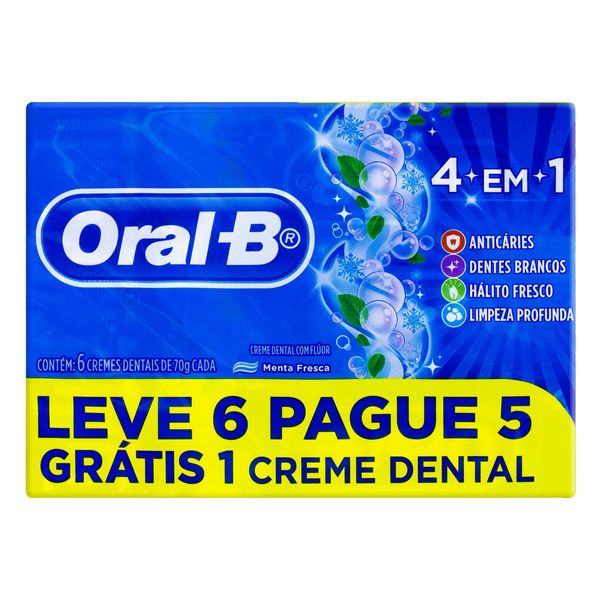 Pack Creme Dental ORAL-B 4 em 1 Menta Fresca Caixa 70g Cada Leve 6 Pague 5un