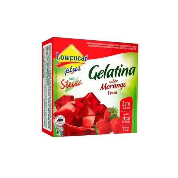Gelatina LOWÇUCAR Plus com Stevia Sabor Morango Caixa 10g