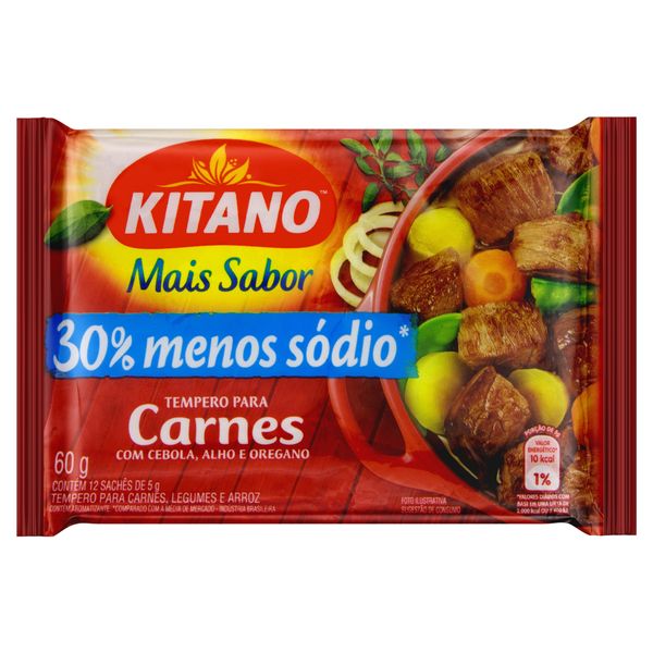 Tempero em Pó KITANO P/Carnes Cebola, Alho e Orégano +Sabor Pacote 60g 12un