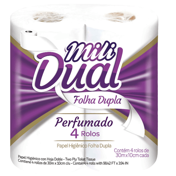 Papel Higiênico MILI Dual Folha Dupla Perfumado 4un 30m Papel Higiênico MILI Dual Folha Dupla Perfumado 4un 30m