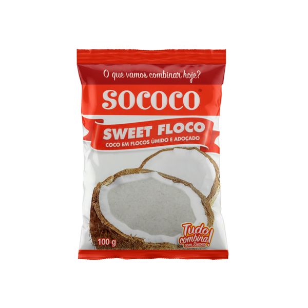 Coco em Flocos Úmidos e Adoçado Ralado SOCOCO Sweet Floco Pacote 100g