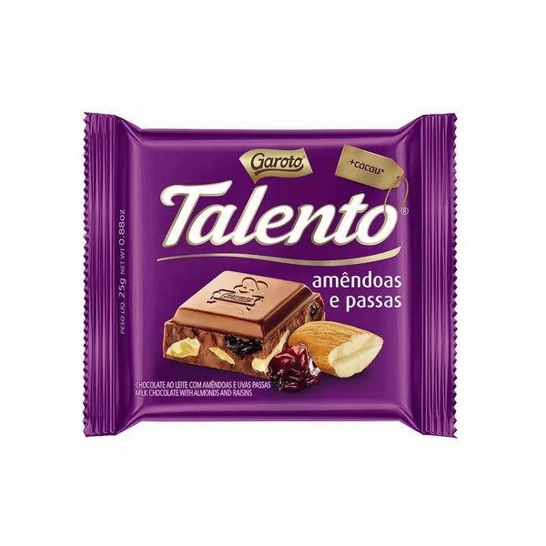 Chocolate ao Leite TALENTO Amêndoas e Passas Tablete 25g