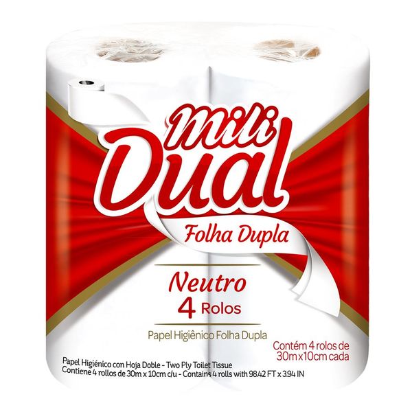 Papel Higiênico Folha Dupla MILI Dual Neutro Pacote 30m 4un Papel Higiênico Folha Dupla MILI Dual Neutro Pacote 30m 4un
