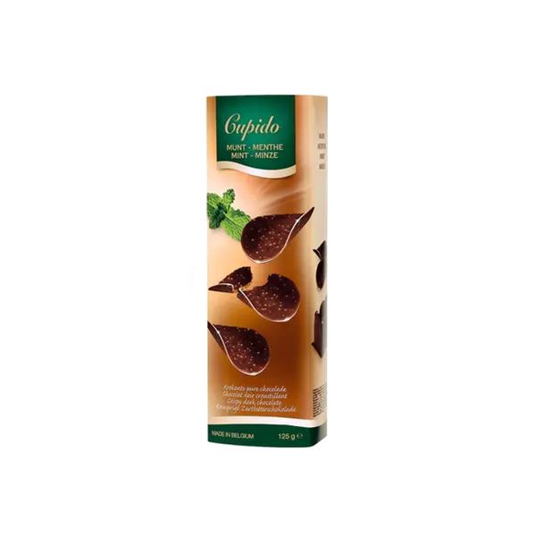 Folhas Crocantes de Chocolate Amargo CUPIDO com Menta Caixa 125g