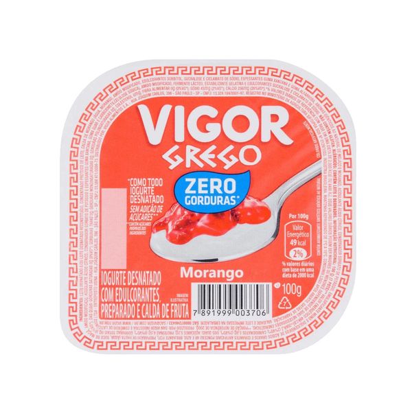 Iogurte Desnatado VIGOR Grego com Calda de Morango Pote 100g