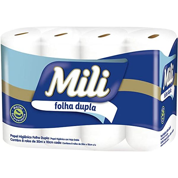 Papel Higiênico MILI Dual Folha Dupla 30 Metros 8un Papel Higiênico MILI Dual Folha Dupla 30 Metros 8un
