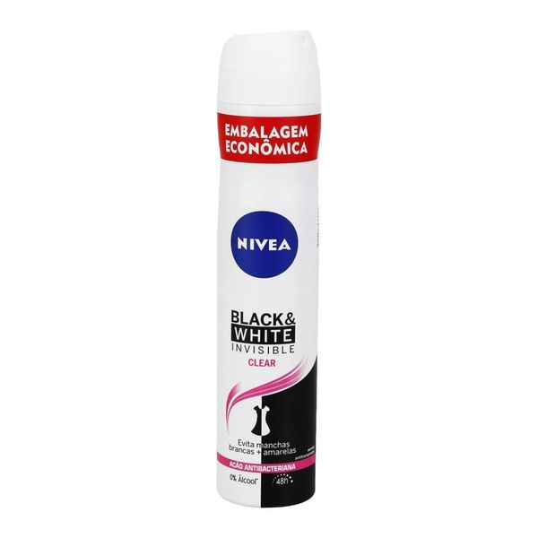Desodorante Antitranspirante Aerosol Invisible For Black & White Clear NÍVEA Embalagem Econômia 200ml