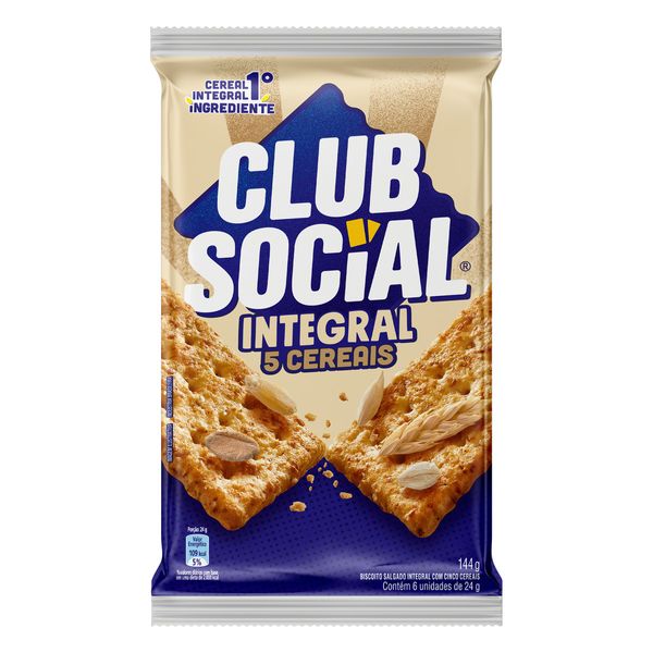 Pack Biscoito com 5 Cereais Integral CLUB SOCIAL Pacote 144g 6un