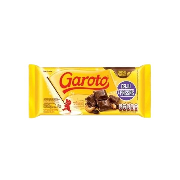 Chocolate GAROTO Castanha de Caju e Passas Tablete 90g