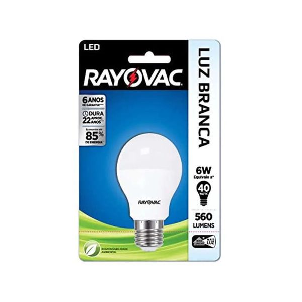 Lâmpada LED RAYOVAC Bulbo 6W Luz Branca Embalagem 1un