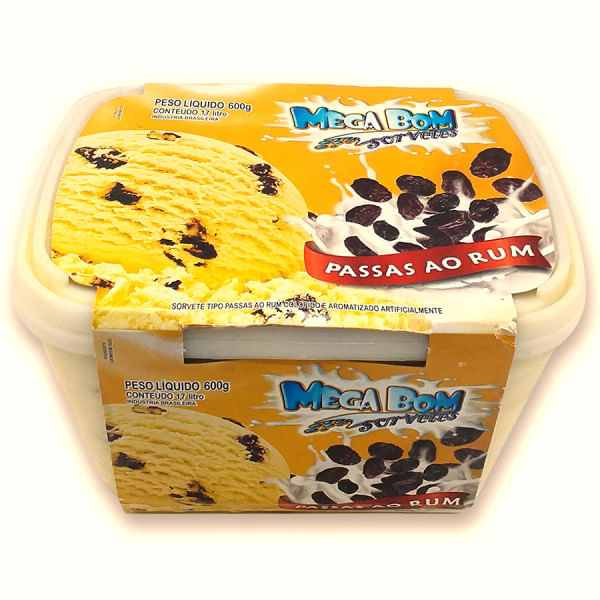 Sorvete MEGA BOM Passas ao Rum Pote 1.7L Sorvete MEGA BOM Passas ao Rum Pote 1.7L