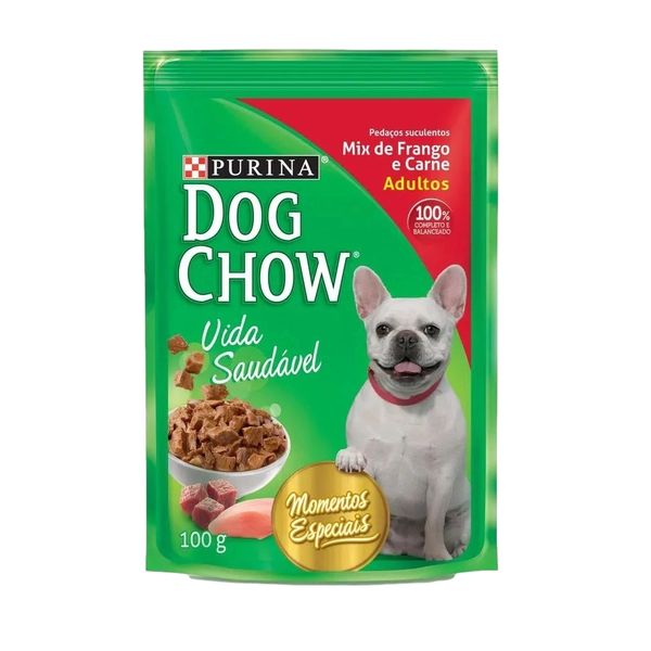 Ração Úmida Para Cães Adultos Mix de Frango e Carne Purina Dog Chow Sachê 100g