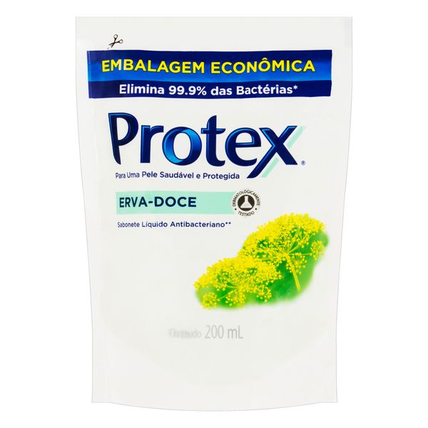 Sabonete Líquido Antibacteriano Erva-Doce Protex Sachê 200ml Refil Embalagem Econômica