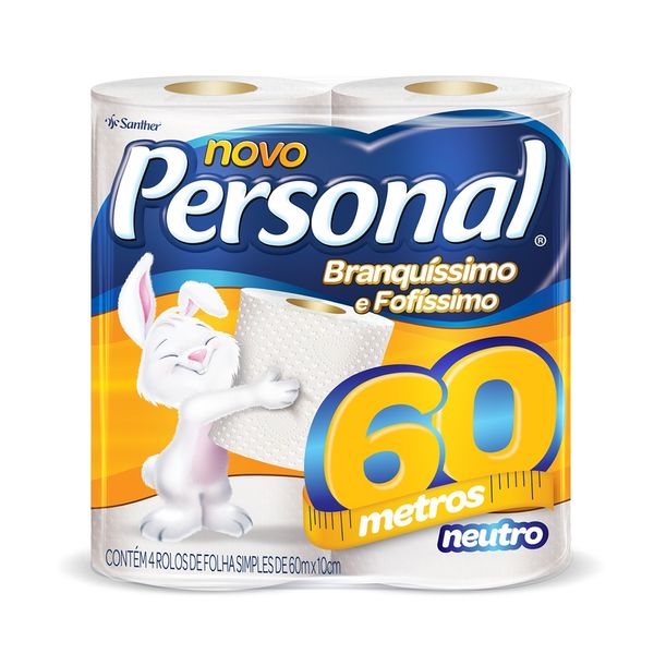 Papel Higiênico PERSONAL Neutro Folha Simples 4un 60m Papel Higiênico PERSONAL Neutro Folha Simples 4un 60m