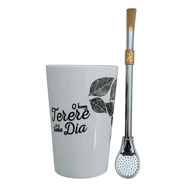 Conjunto Para Tererê Com Copo e Bomba Multiuso Branco Taumer 300ml Conjunto Para Tererê Com Copo e Bomba Multiuso Branco Taumer 300ml