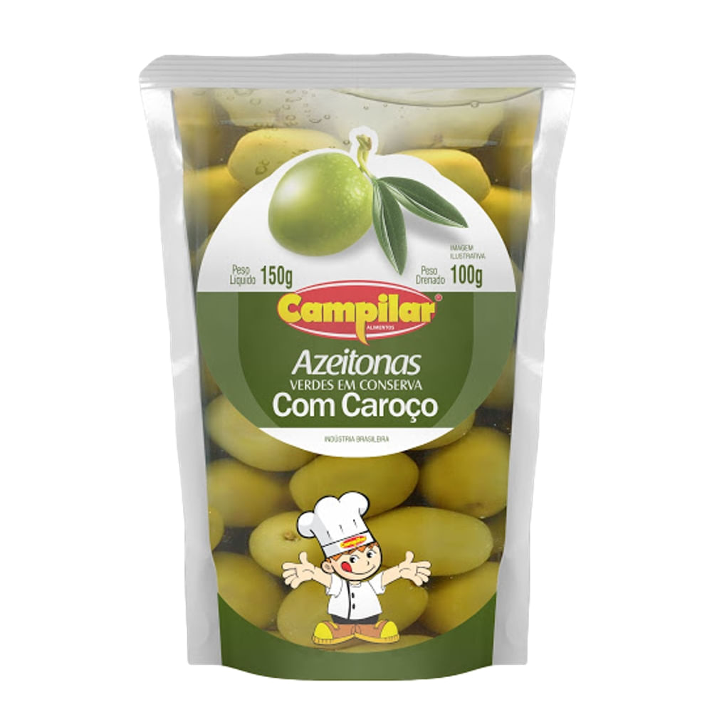 Azeitonas Verdes Com Caroço CAMPILAR Sachê 100g