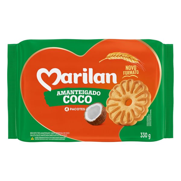 Biscoito Amanteigado Sabor Coco MARILAN Pacote 330g