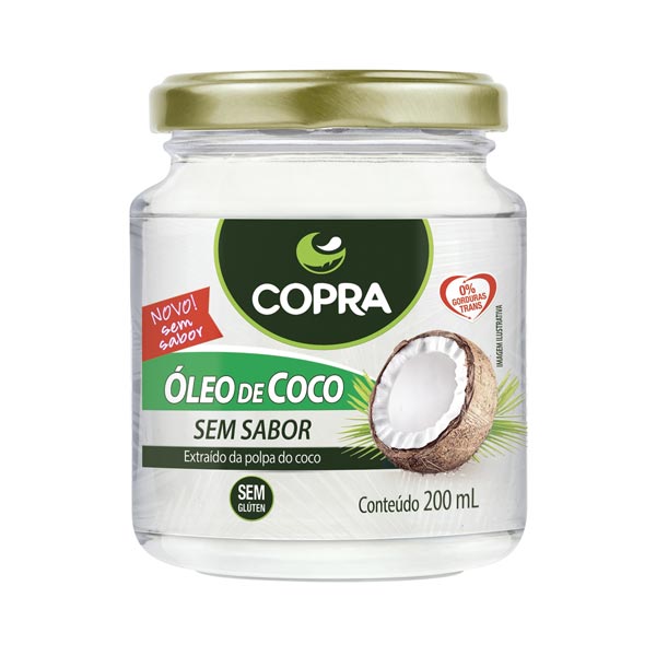 Óleo de Coco Orgânico Sem Sabor COPRA Pote de Vidro 200ml