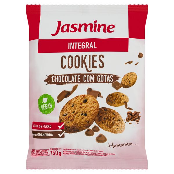 Biscoito Cookie Integral Jasmine Cacau e Gotas de Chocolate Pacote 150g