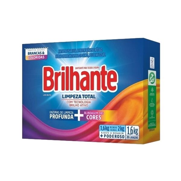 Lava Roupas em Pó BRILHANTE Limpeza Total Caixa 1,6kg Lava Roupas em Pó BRILHANTE Limpeza Total Caixa 1,6kg