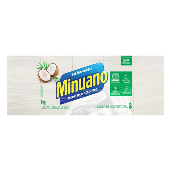 Sabão em Barra Coco Natural Minuano Pacote 1kg 5un