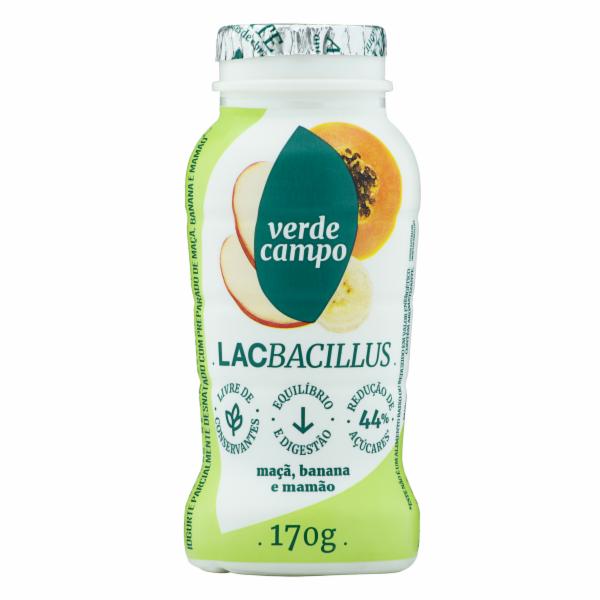 Iogurte VERDE CAMPO Lactobacillus Maçã, Banana e Mamão Garrafinha 170g