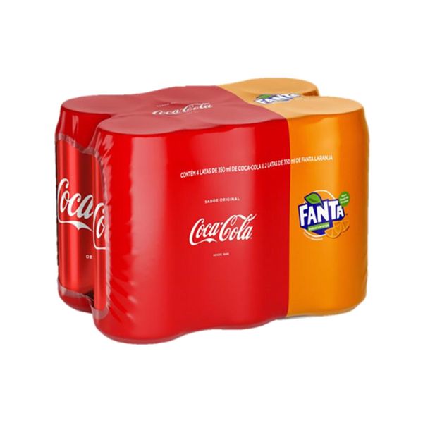 Kit com 4 Refrigerante Coca Cola Original + 2 Fanta Laranja Pacote 350ml Cada