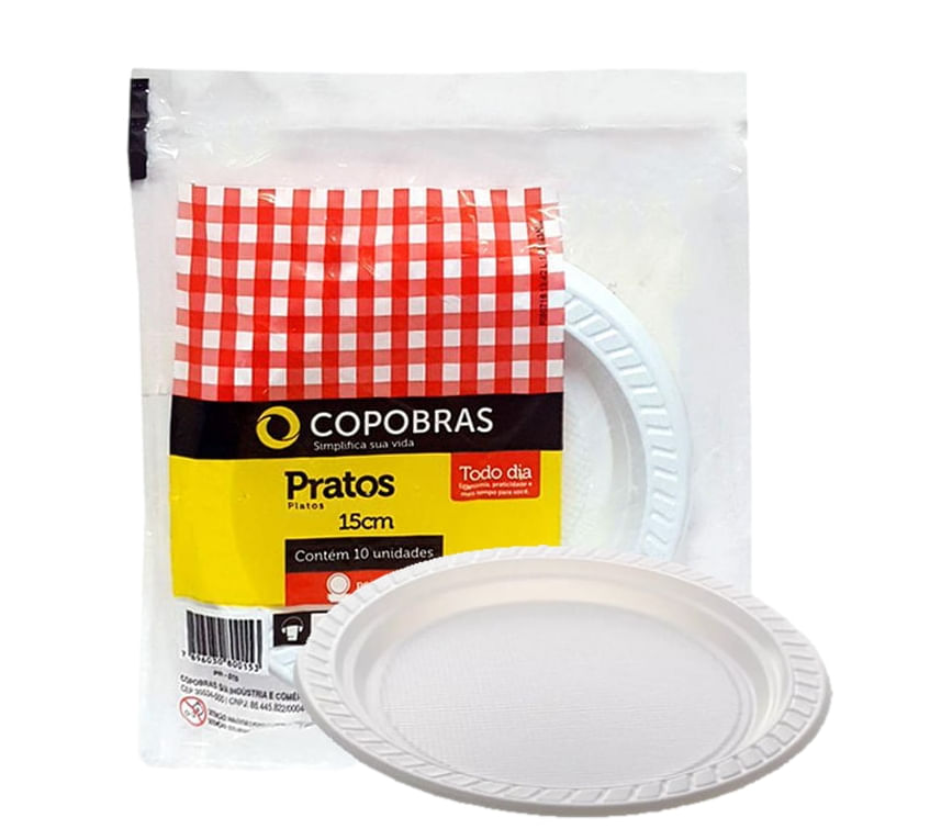 Prato Descartáveis Branco COPOBRAS 15cm Pacote com 10un