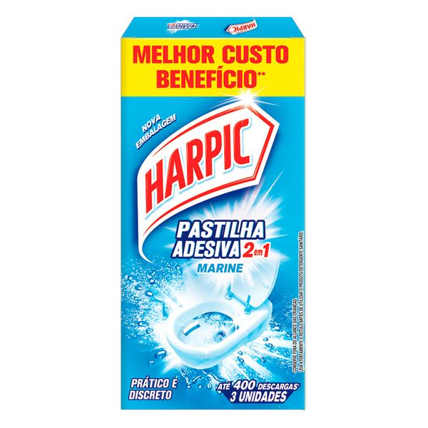 Detergente Sanitário Pastilha Adesiva Marine Harpic 3un