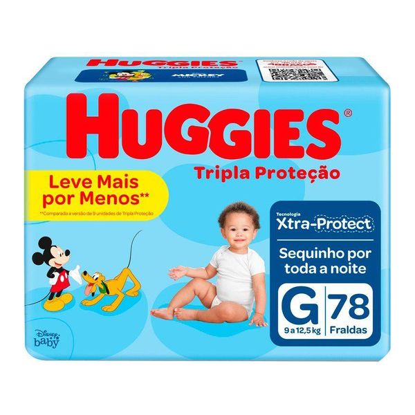 Fralda Descartável Infantil HUGGIES Tripla Proteção G Pacote 78 Unidades