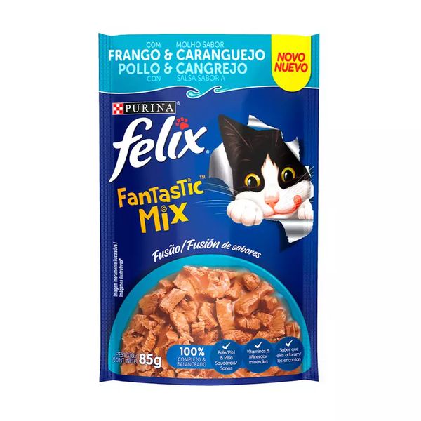 Ração Úmida para Gatos FELIX Fantastic Mix Frango e Caranguejo Adulto Sachê 85g