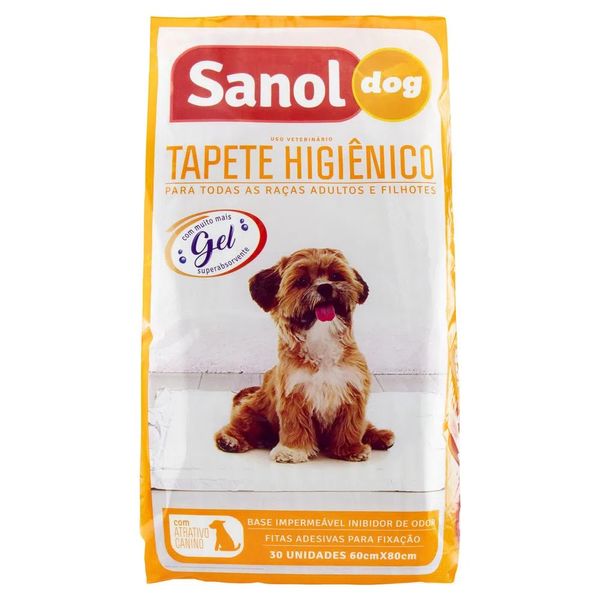 Tapete Higiênico para Cães SANOL DOG 60cm x 80cm Pacote 30un