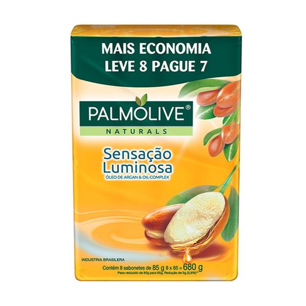 Kit Sabonete Barra PALMOLIVE NATURALS Sensação Luminosa Pacote 85g 8un