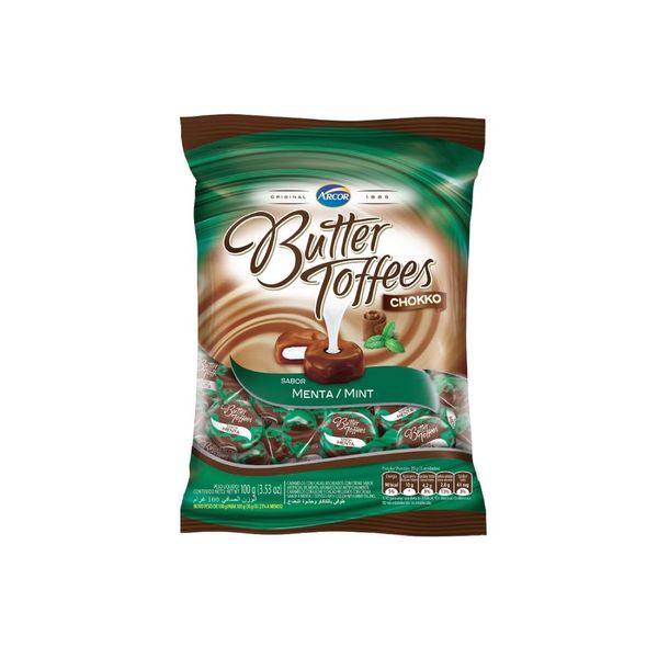 Bala Chocolate Menta Butter Toffees Arcor Pacote 100g