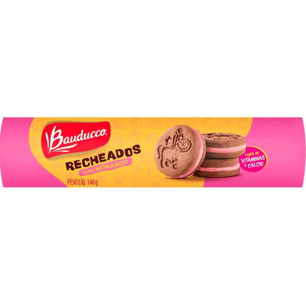 Biscoito Recheado Bauducco Gulosos Morango Pacote 140g Biscoito Recheado Bauducco Gulosos Morango Pacote 140g