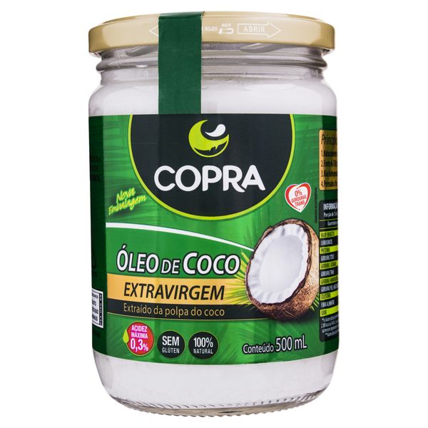 Óleo de Coco Extra Virgem COPRA Pote 500ml Óleo de Coco Extra Virgem COPRA  Pote de Vidro  500ml