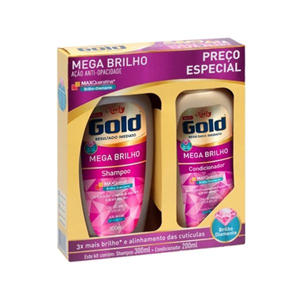 Kit Capilar Shampoo 300ml e Condicionador 200ml NIELY GOLD Mega Brilho Pacote 1un