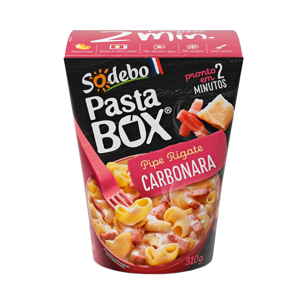 Macarrão Pipe Rigate SODEBO Pasta Box Carbonara Pote 310g - patiogourmet