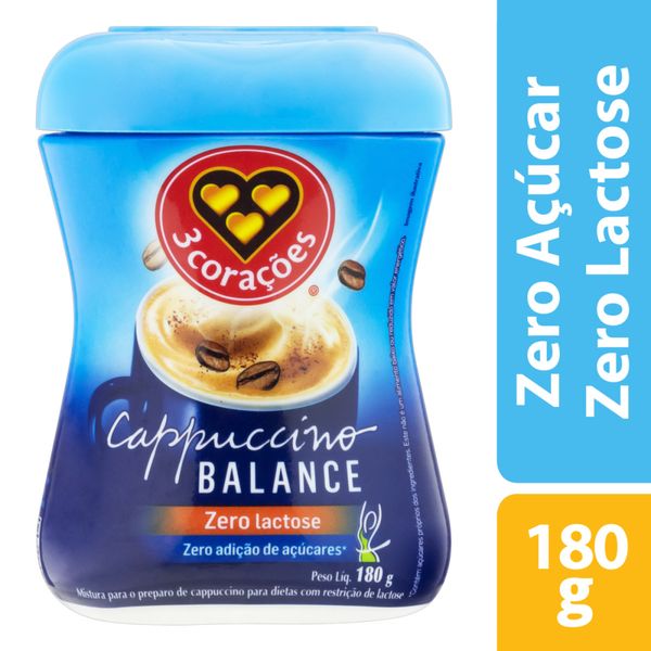 Cappuccino Balance Zero Lactose 3 CORAÇÕES Com Extrato de Café Verde 180g